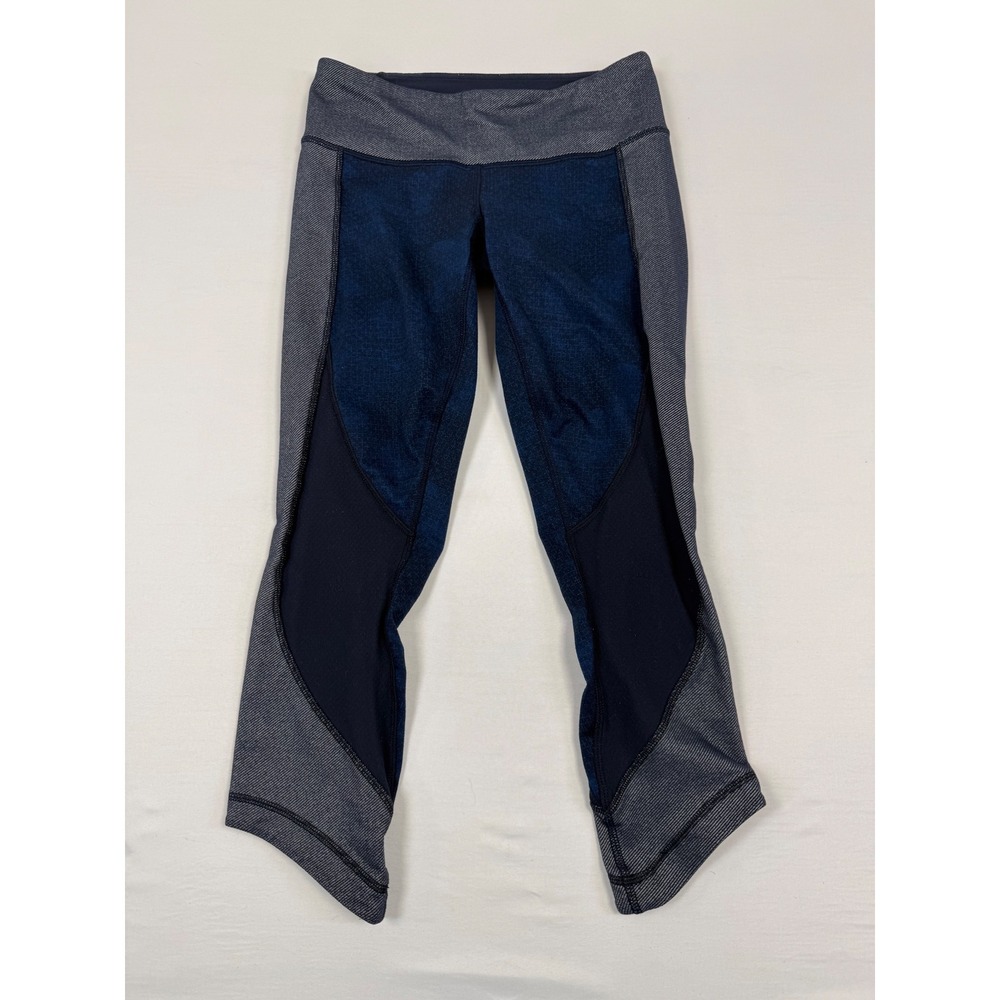 Lululemon Blue Grey Striped Colorblock Cropped Leggings Womens Size 4
